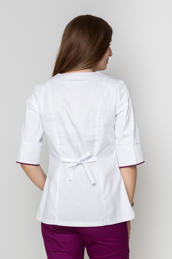 Костюм медицинский Кристина+Бр. зауженные. COTTON. Белый / баклажан (5410101) фото 7