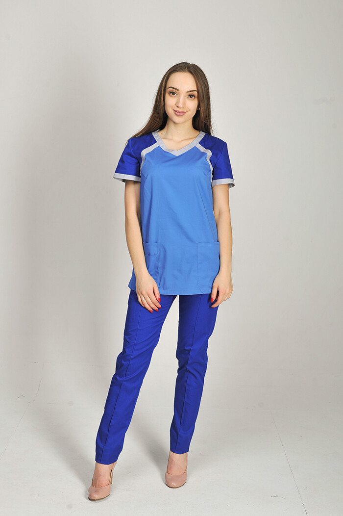 Костюм медицинский Колибри+ Бр. зауженные. COTTON. Полис / электрик+дым / электрик (544649) фото 1
