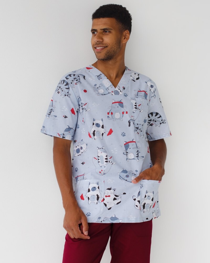 Medical suit with print men's Granite sport cats marsala/gray 130-326-770 (6613690) фото 3
