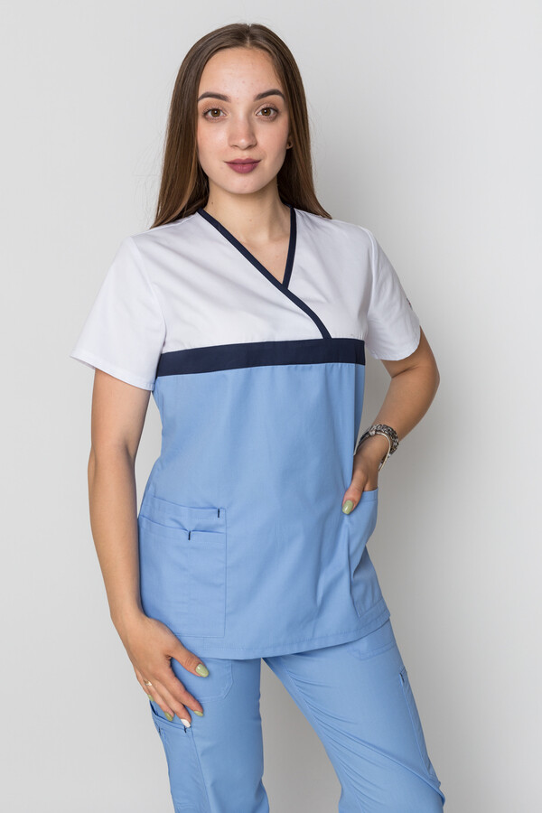 Костюм медицинский Лидия +Бр. Вирджиния. COTTON. Белый / голубой (5410110) фото 8