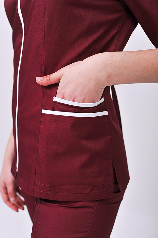 Костюм медицинский Жасмин+ Бр. зауженные. COTTON. Бордо + белый (отделка) (544632) фото 5