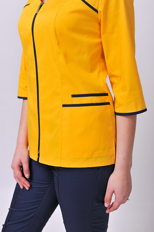 Костюм медицинский Жасмин+ Бр. зауженные. COTTON. Желтый / темно-синий (544634) фото 5