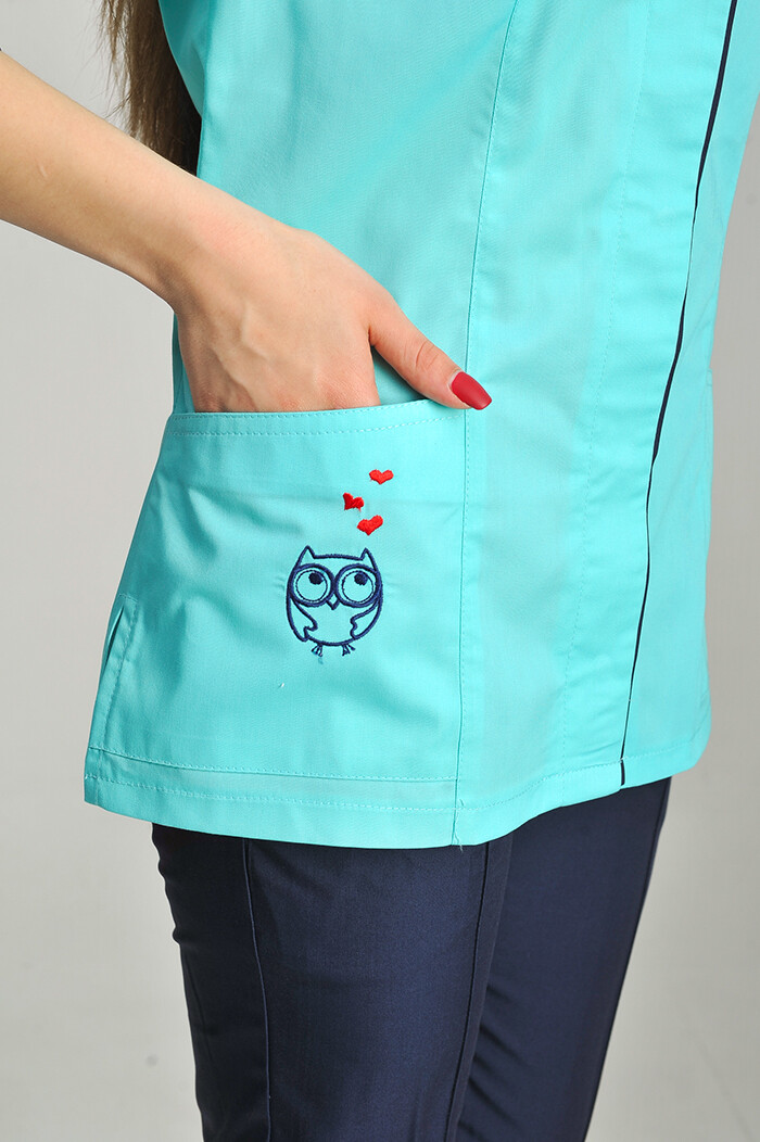 Костюм медицинский Сакура+ Бр. зауженные. COTTON. Ментол / темно-синий / вышивка (544679) фото 3
