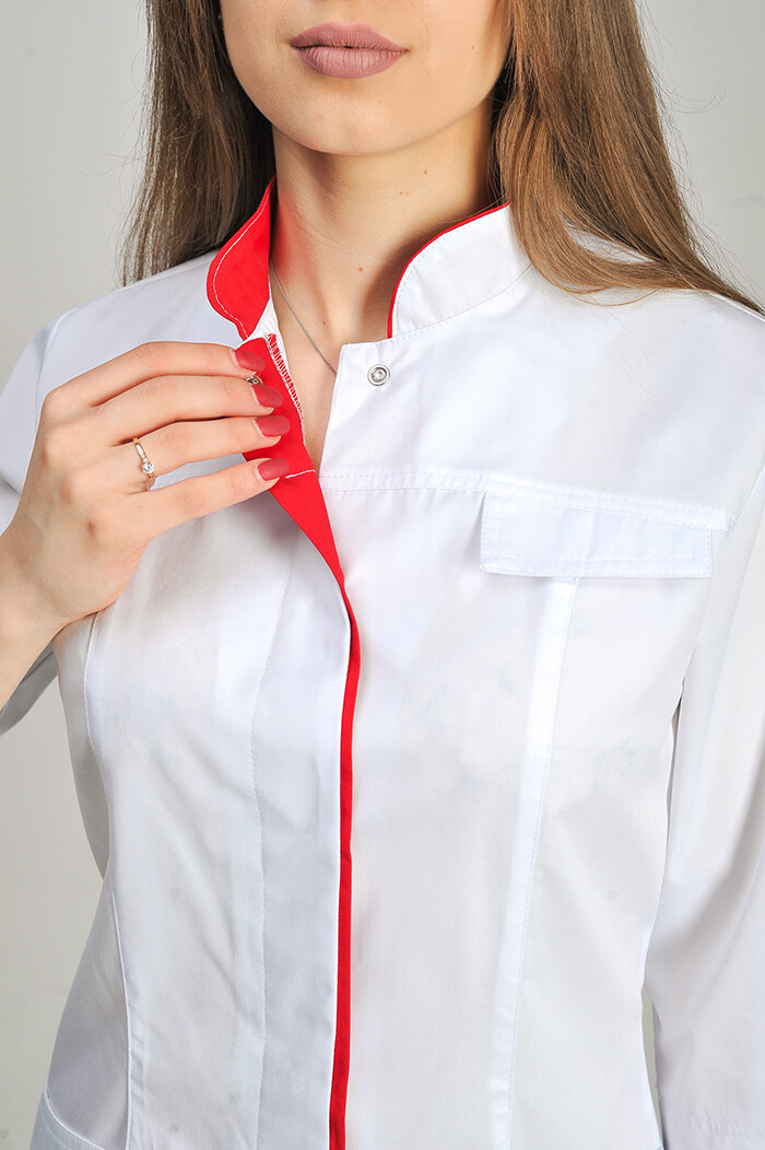 Костюм медицинский Сакура+ Бр. зауженные. COTTON. Белый / красный / вышивка (544681) фото 6