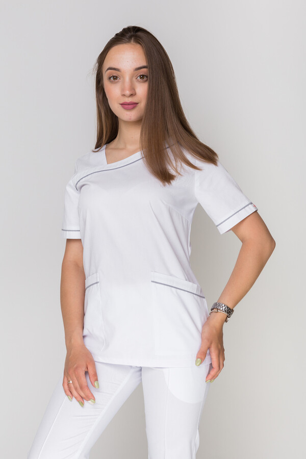 Костюм медицинский Моник+ Бр. зауженные. COTTON. Белый + дым (кант) (5410146) фото 8