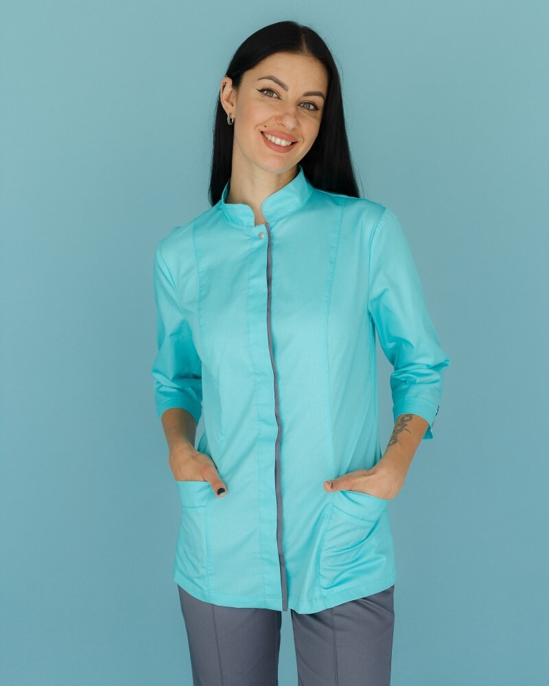 Медицинская рубашка женская Сакура мятный-серый  184-356-679 / 311-356-679 (6613504) фото 1