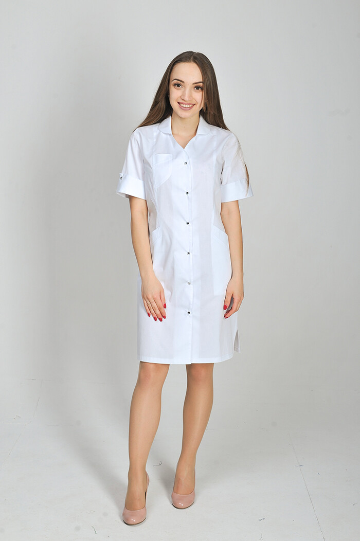 Magnolia dressing gown. COTTON. White + stone (button) (544775) фото 2