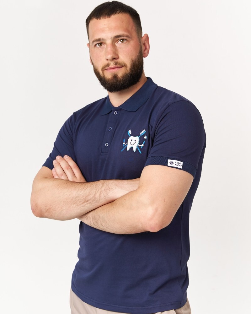 Medical polo men's blue embroidered Zubik 148-322-636 (6613749) фото 1