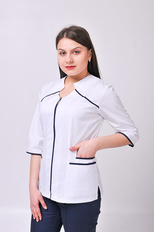 Костюм медицинский Жасмин+ Бр. зауженные. COTTON. Белый / темно-синий (544635) фото 3