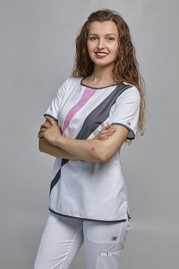 Медичний костюм Айс + Штани Вірджинія. COTTON. Білий + асфальт + рожевий / білий (544710) фото 4