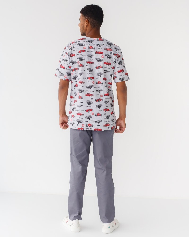 Медицинский костюм с принтом мужской Гранит Мото серый/белый 131-408-805 (6613725) фото 7