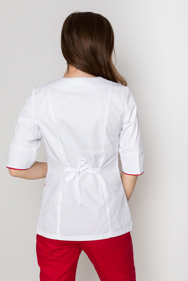Костюм медицинский женский Кристина+Бр. зауженные. COTTON. Белый / красный (5410104) фото 9