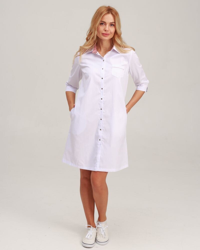 Medical gown women's Manhattan white with ash pink 157-481-679 (6613599) фото 7