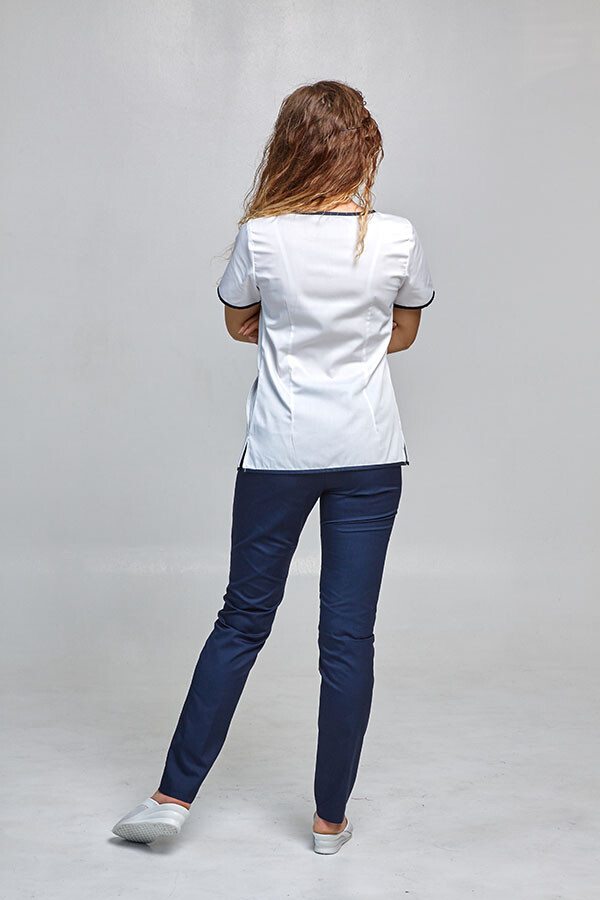 Медицинский костюм Айс+Брюки зауженные. COTTON. Белый + темно-синий + голубой / темно-синий (544709) фото 11