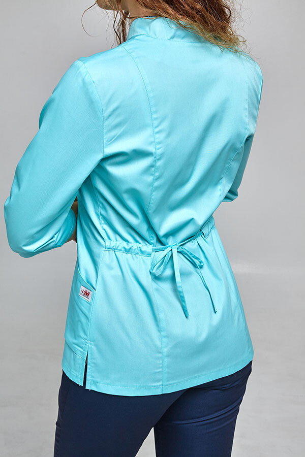 Женский медицинский костюм с зауженными брюками Диана. COTTON. Ментол / темно-синий (544665) фото 5