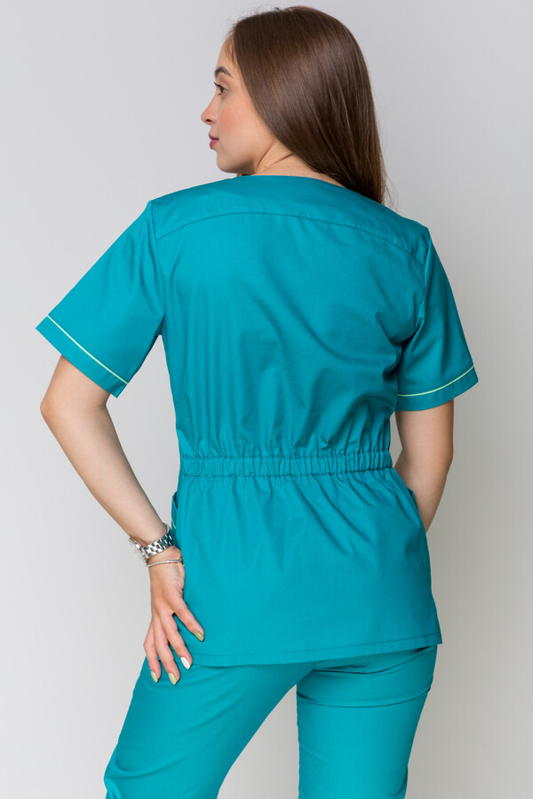 Медичний костюм Монік+ Бр. завужені. COTTON. Кариби + салат (кант) (5410149) фото 6