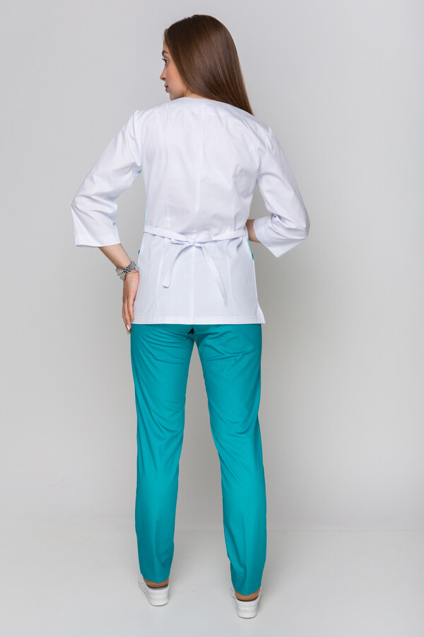 Костюм медицинский Лилия+ Бр. зауженные. COTTON. Белый + ментол / карибы (5411162) фото 9