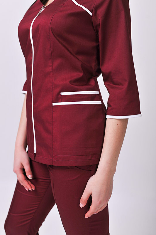 Костюм медицинский Жасмин+ Бр. зауженные. COTTON. Бордо + белый (отделка) (544632) фото 4
