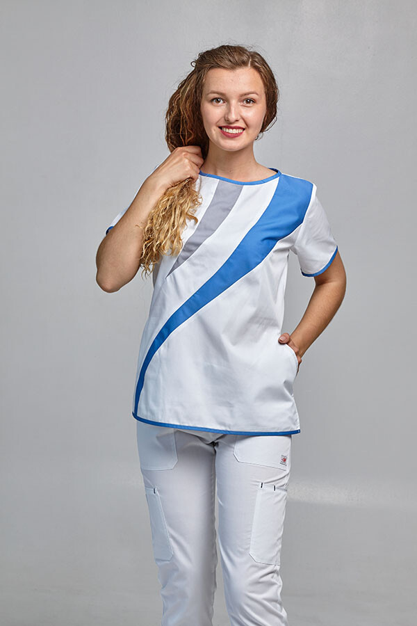 Медицинский костюм Айс+Бр. Вирджиния. COTTON. Белый + полис + светло-серый / белый (544713) фото 6
