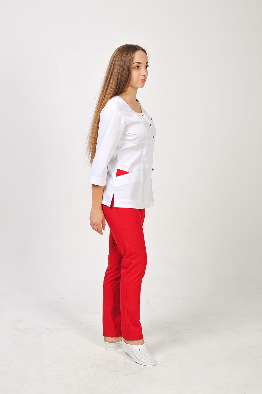 Костюм медицинский Фламинго+ Бр. зауженные. COTTON. Белый / красный (544698) фото 2