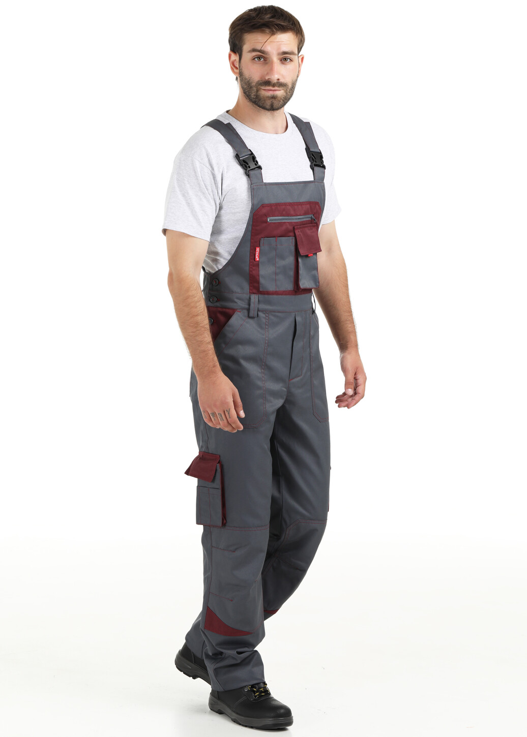 Worker suit "ULTRA" burgundy - bib overall with jacket (1240) фото 10