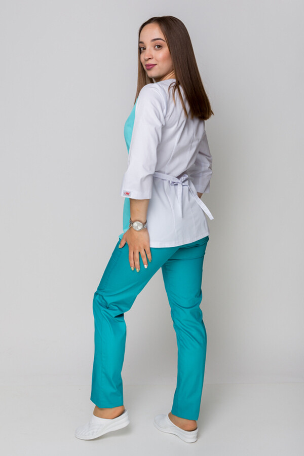 Костюм медицинский Лилия+ Бр. зауженные. COTTON. Белый + ментол / карибы (5411162) фото 5