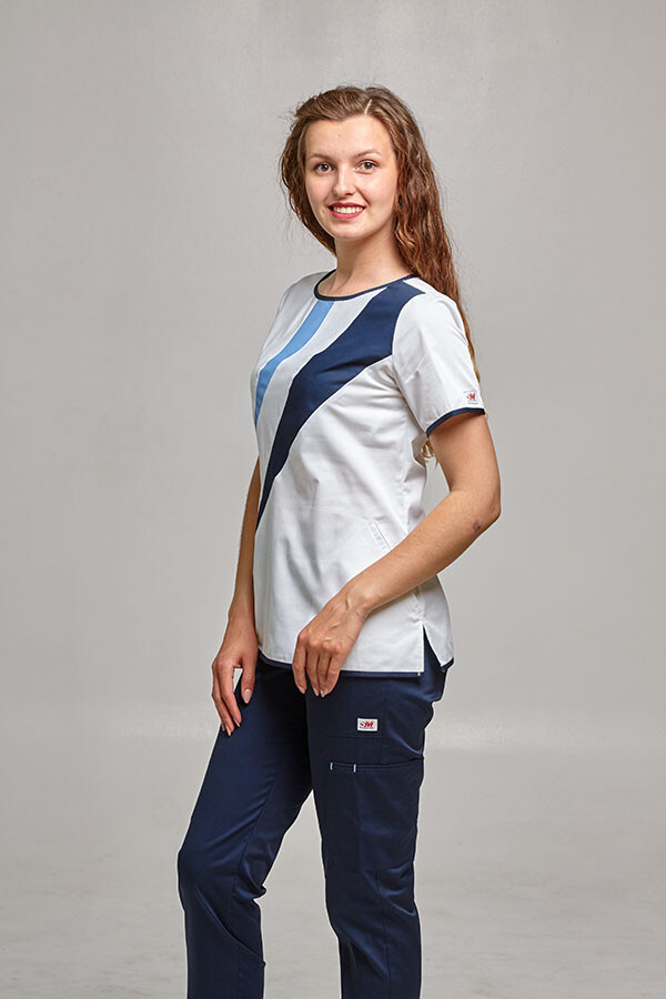 Медицинский костюм Айс+Бр. Вирджиния. COTTON. Белый + темно-синий + голубой / темно-синий (544715) фото 4