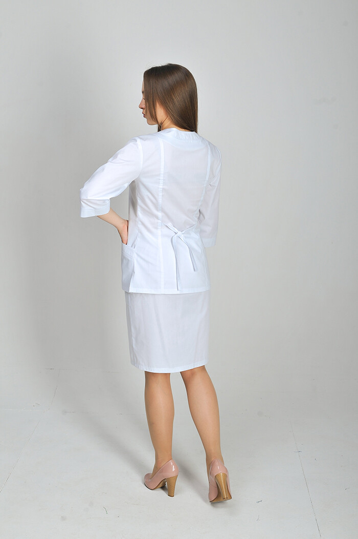 Женский медицинский костюм Изабелла COTTON с юбкой. Белый + красный (отделка) (544669) фото 2