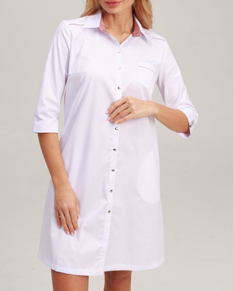 Medical gown women's Manhattan white with ash pink 157-481-679 (6613599) фото 3