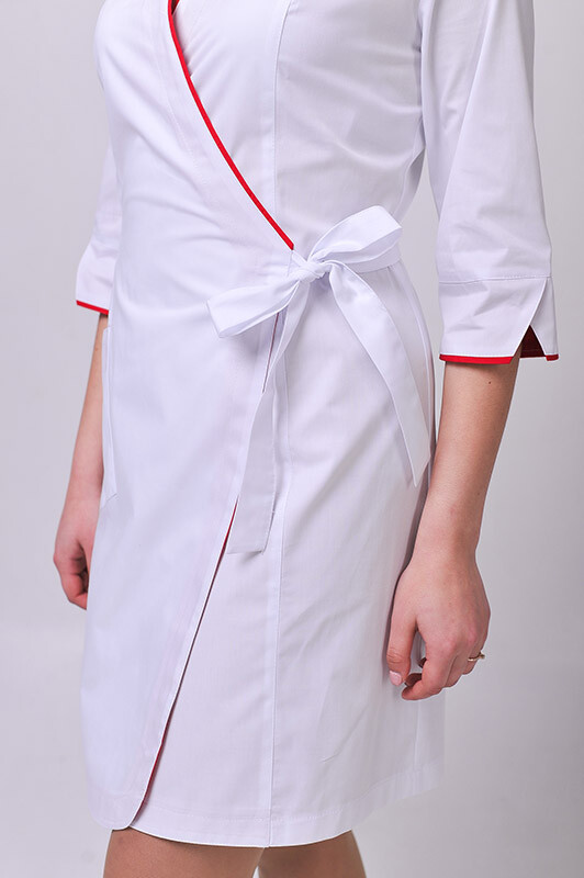 Dressing gown Venice. COTTON. White + red (trim) (544764) фото 4