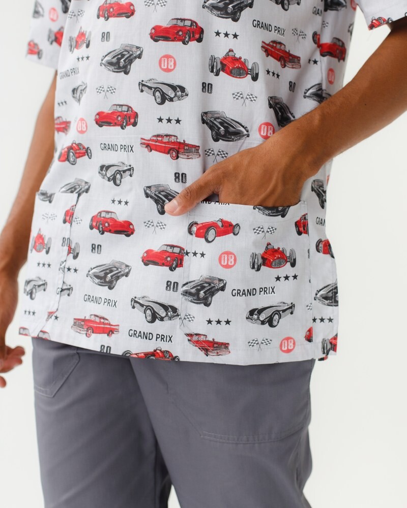 Медицинский костюм с принтом мужской Гранит Мото серый/белый 131-408-805 (6613725) фото 5