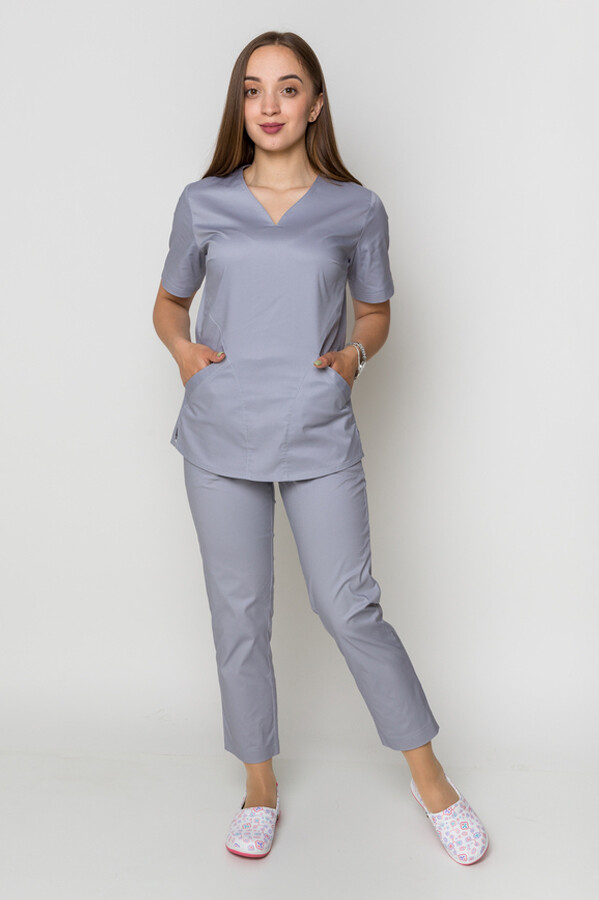 Костюм медицинский Ева-стрейч+ Брюки 7/8 Стрейчевый COTTON. Дым (5410080) фото 3