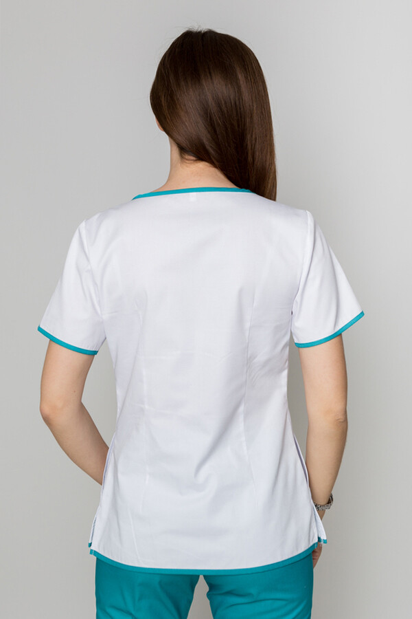 Медицинский костюм Айс+Бр. зауженные. COTTON. Белый + карибы + ментол / карибы (5410054) фото 11