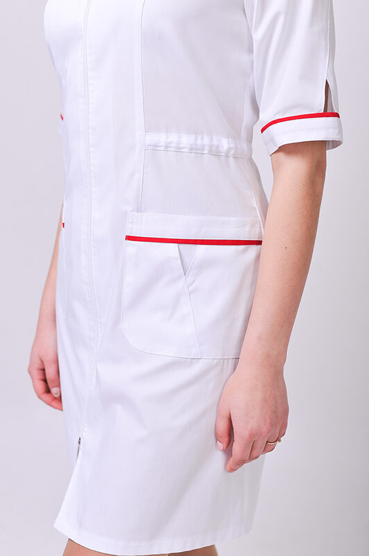 Женский медицинский халат Лия COTTON Белый + красный (отделка) (544770) фото 4