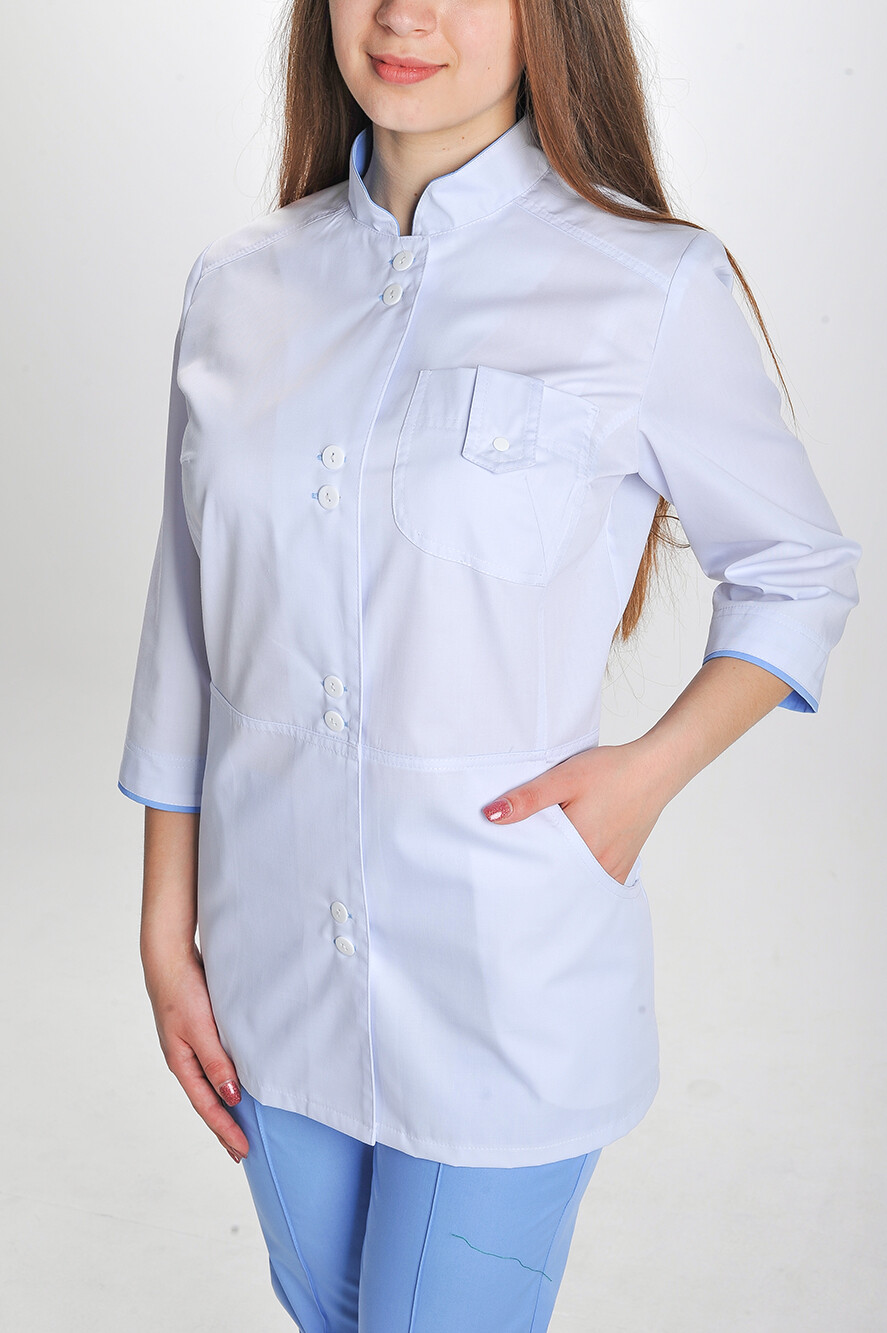 Костюм медицинский Рубина+ Бр. зауженные. COTTON. Белый / голубой (544704) фото 5