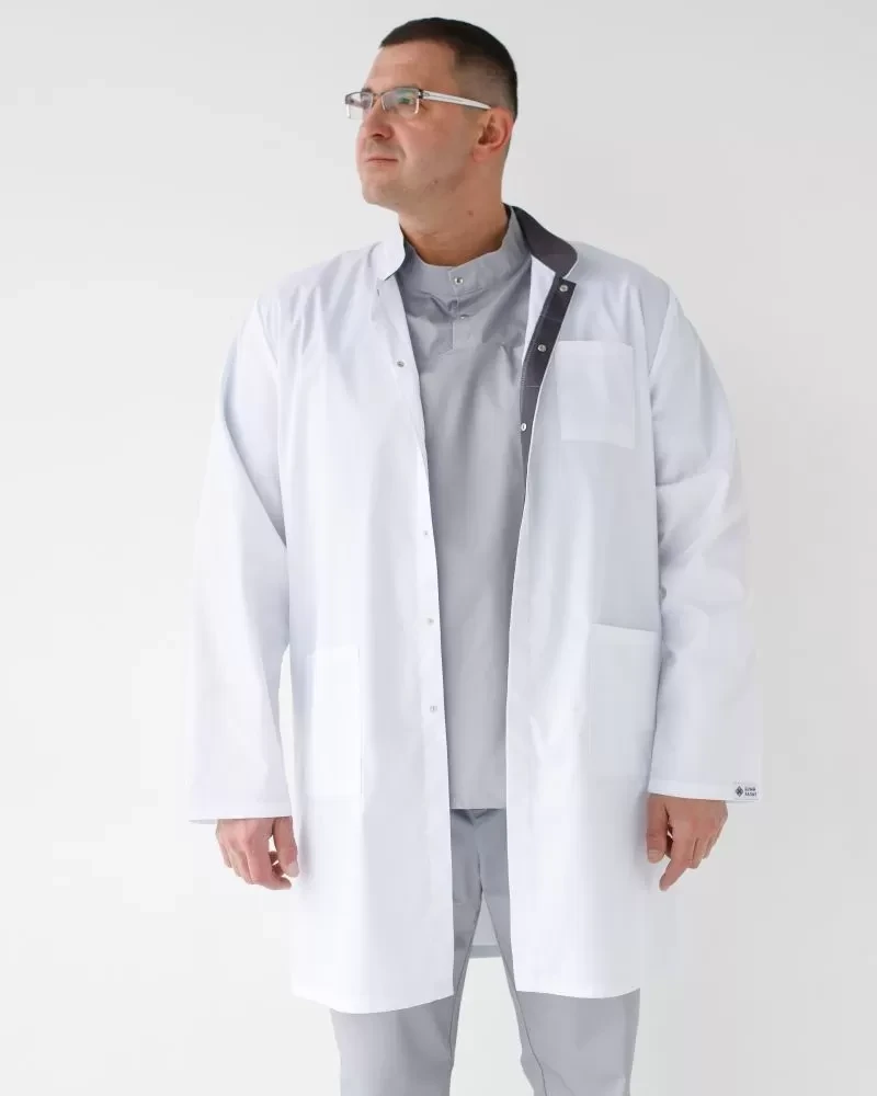 Medical coat for men Amsterdam white-gray 154-366-679 / 154-366-755 (6613822) фото 4