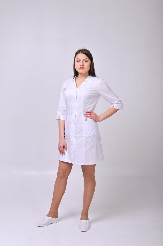 Isabella dressing gown. COTTON. White + red (trim) (544772) фото 1