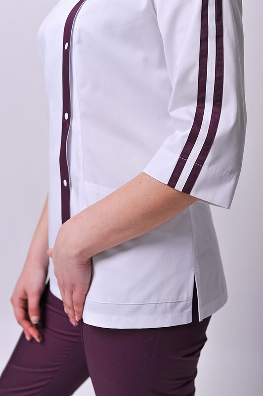 Костюм медицинский Клеопатра+ Бр. зауженные. COTTON. Белый / баклажан (544636) фото 7