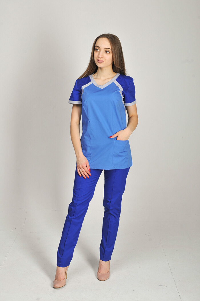 Костюм медицинский Колибри+ Бр. зауженные. COTTON. Полис / электрик+дым / электрик (544649) фото 2