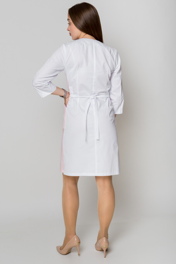 Женский медицинский халат Лилия. COTTON. Белый + розовый + пепельная роза (кант) (5411152) фото 4