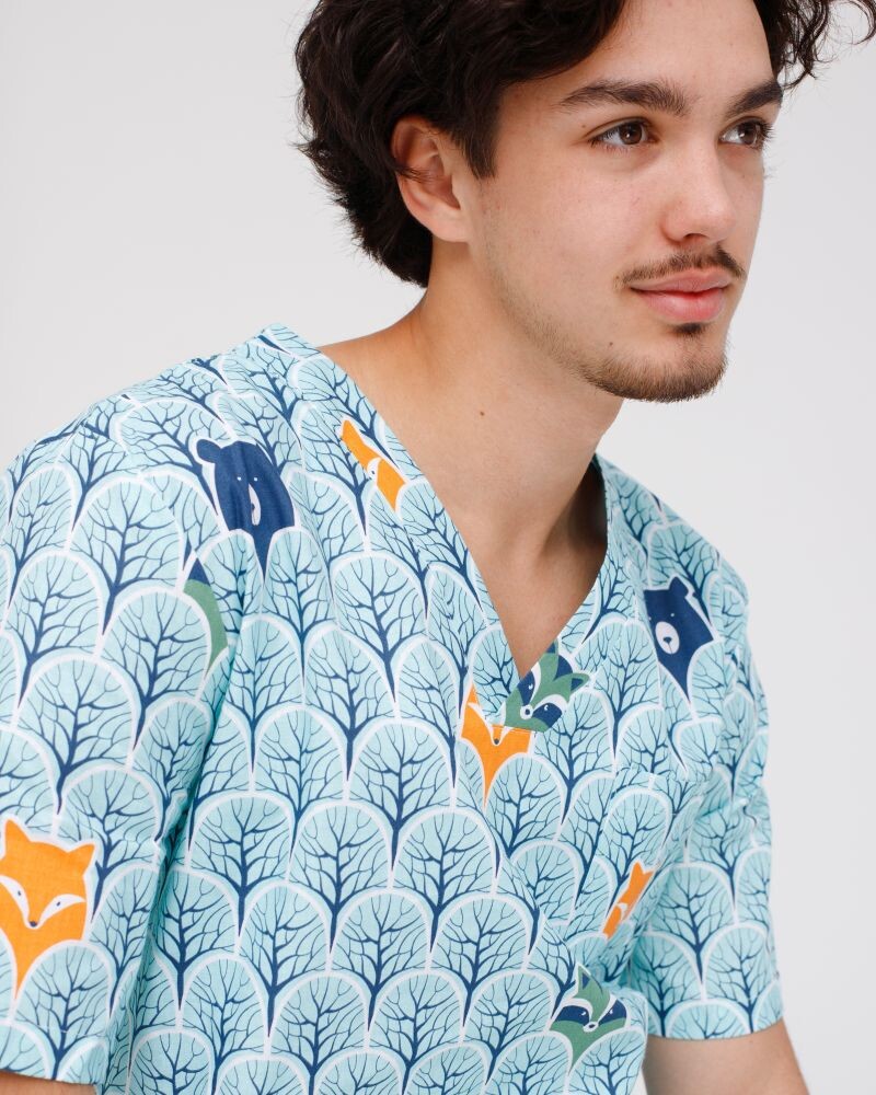 Medical suit with print for men Granite Forest animals white/ turquoise 131-324-768 (6613732) фото 3