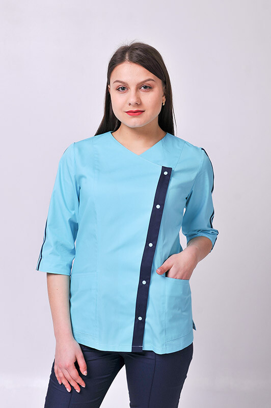 Костюм медицинский Клеопатра+ Бр. зауженные. COTTON. Ментол / темно-синий (544638) фото 2