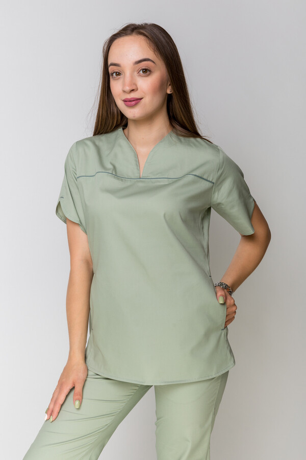 Женский медицинский костюм Батерфляй с джоггерами. COTTON. Фисташка (5410068) фото 9