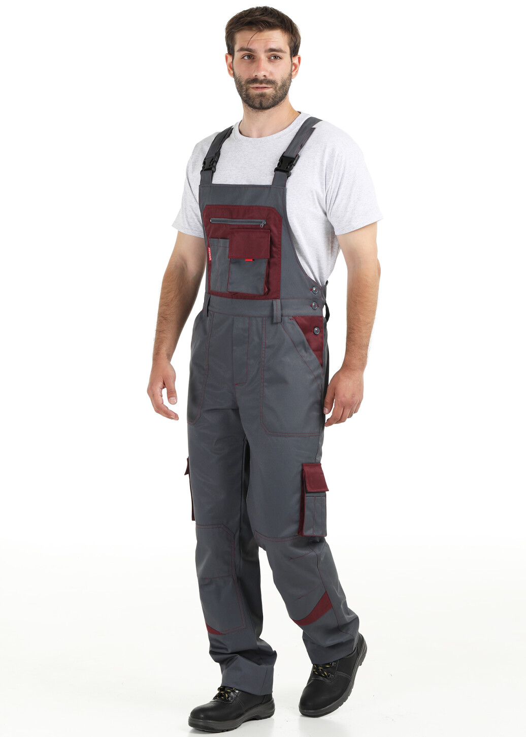 Worker suit "ULTRA" burgundy - bib overall with jacket (1240) фото 8