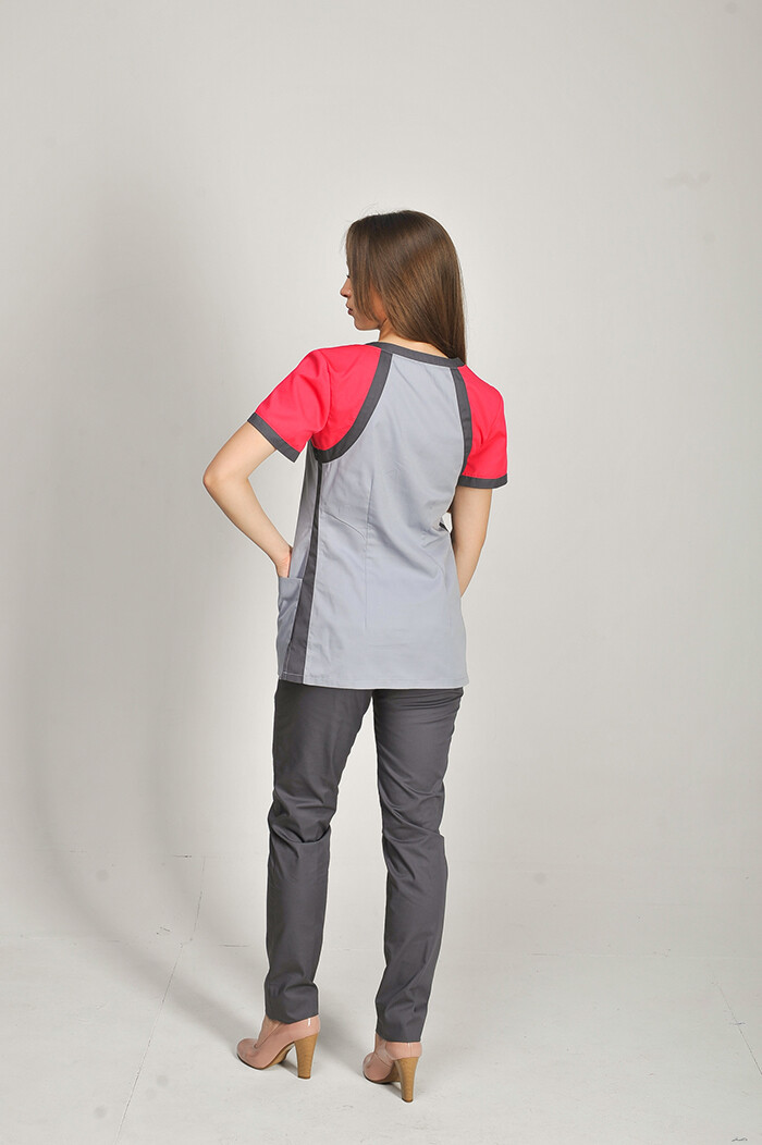 Костюм медичний Колібрі+ Бр. завужені. COTTON. Дим / корал / асфальт (544650) фото 4