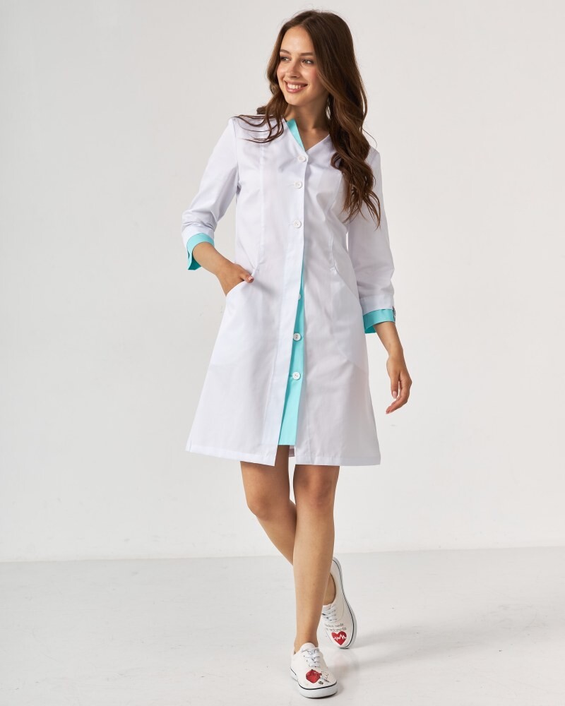 Medical gown women's Olivia buttoned white-menthol 159-464-677 (6613593) фото 2