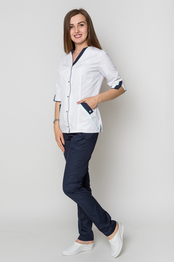 Christina+Br. skinny suit. COTTON. White / navy blue (5410107) фото 10