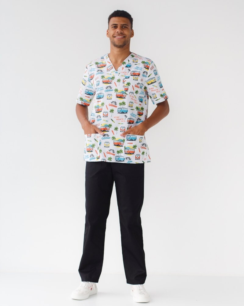 Медичний костюм із принтом чоловічий Граніт Літній вайб чорний/білий 131-321-813 (6613728) фото 8