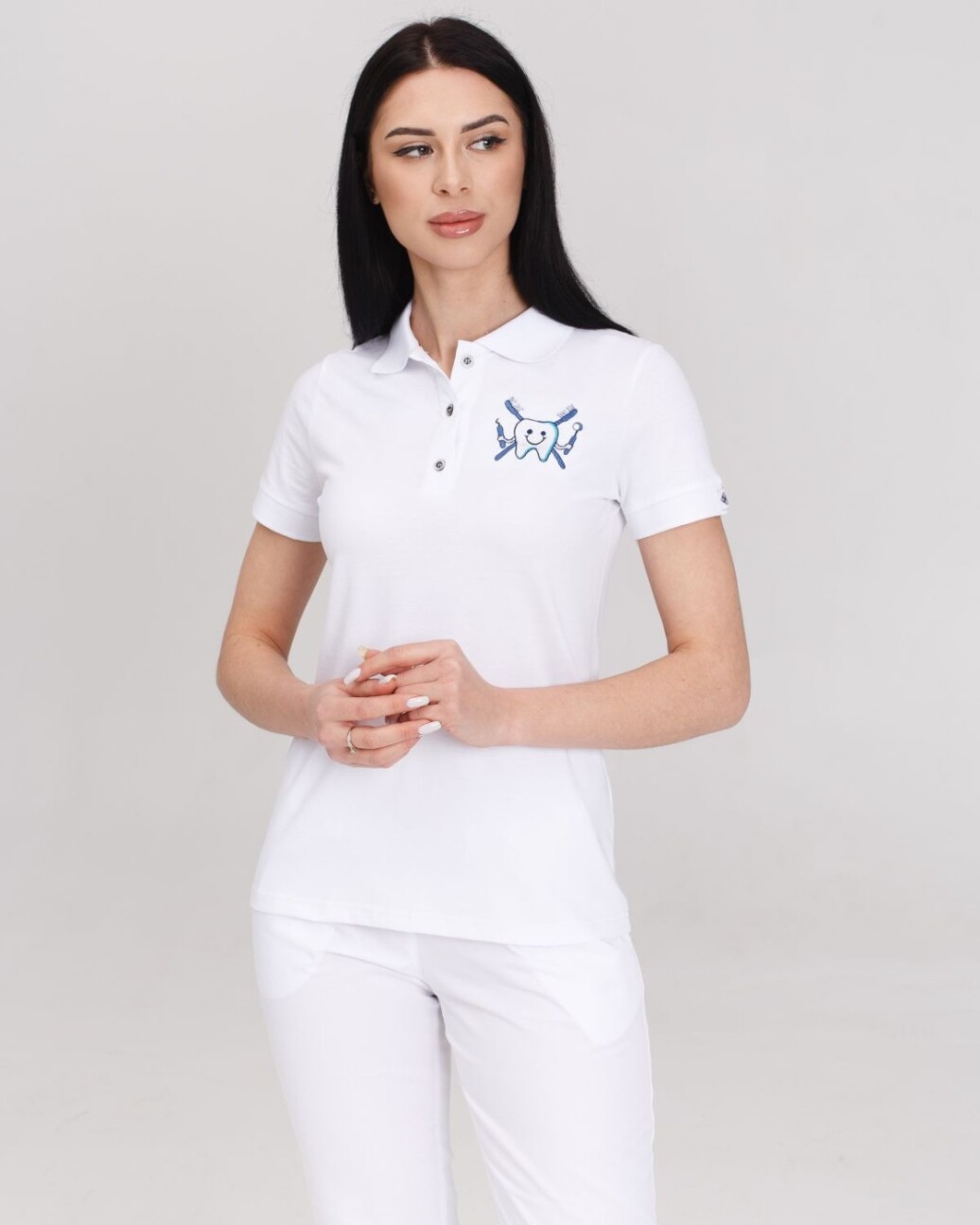 Medical polo for women white embroidered Zubik 147-324-636 (6613392) фото 5