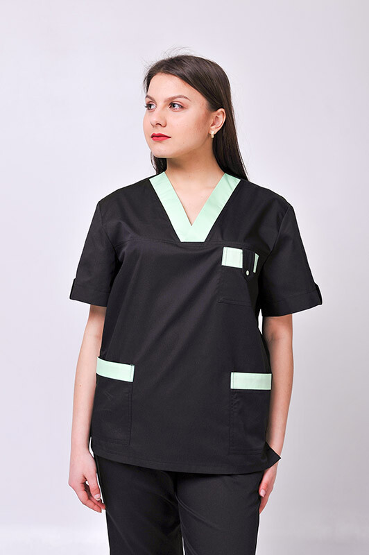 Хирургический костюм К-33. COTTON. Унисекс Черный с салатным (отделка) (544639) фото 4